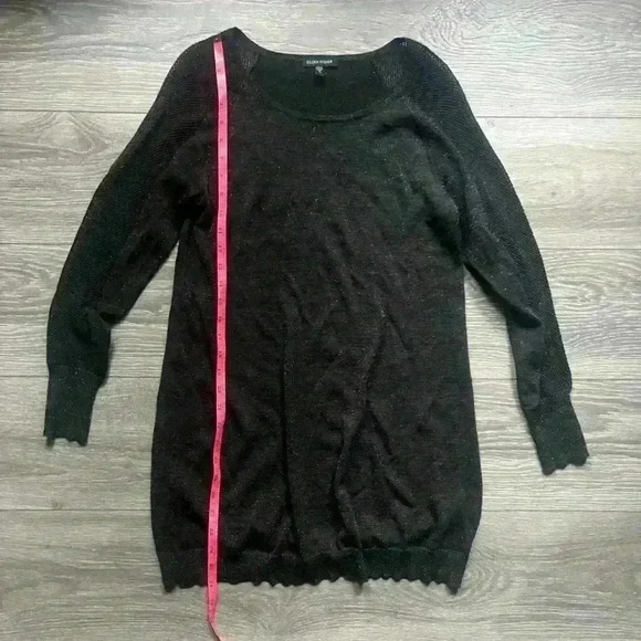 Eileen Fisher Charcoal Gray Metallic Mesh Merino Wool Tunic Sweater Size XS - Picture 7 of 8